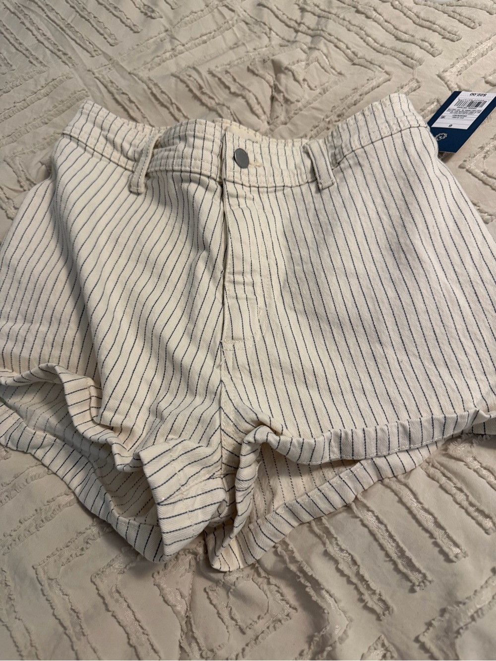 Universal Thread Cream Shorts with Navy Pinstripes